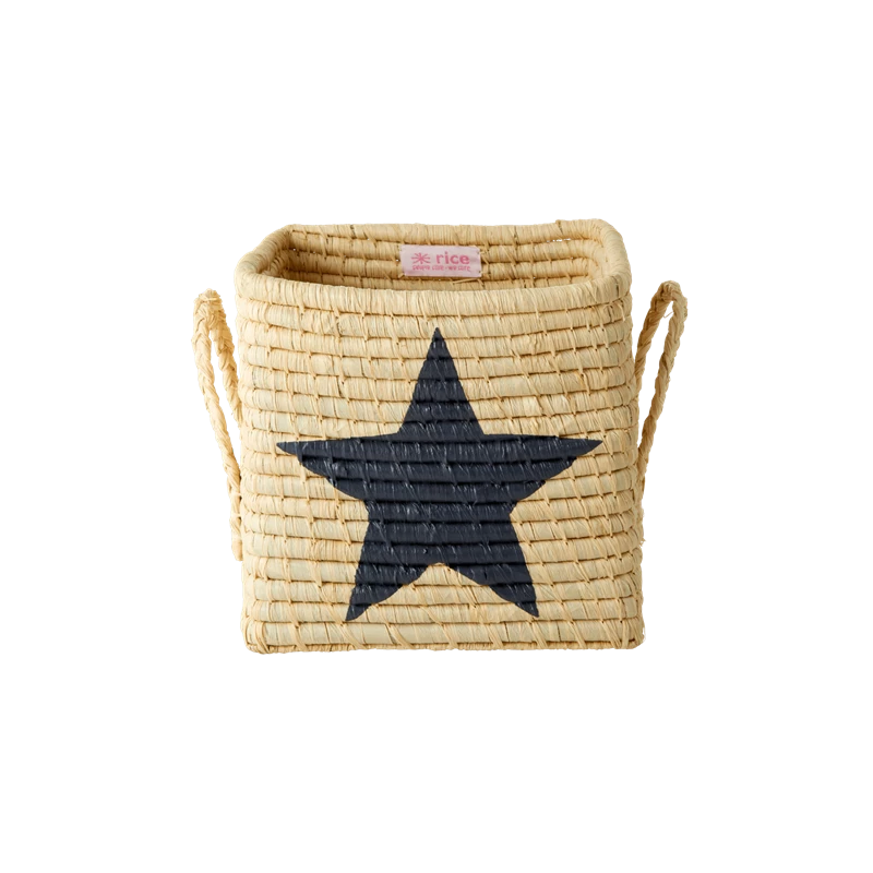 Natural Raffia Small Square Storage Basket Painted Star Rice